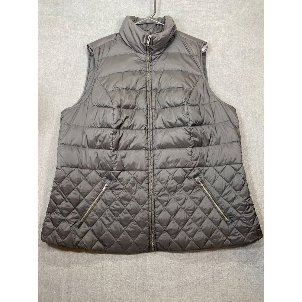 Talbots Womens Quilted Puffer Vest SZ 2X Lightweight Down Black Full Zip Pockets